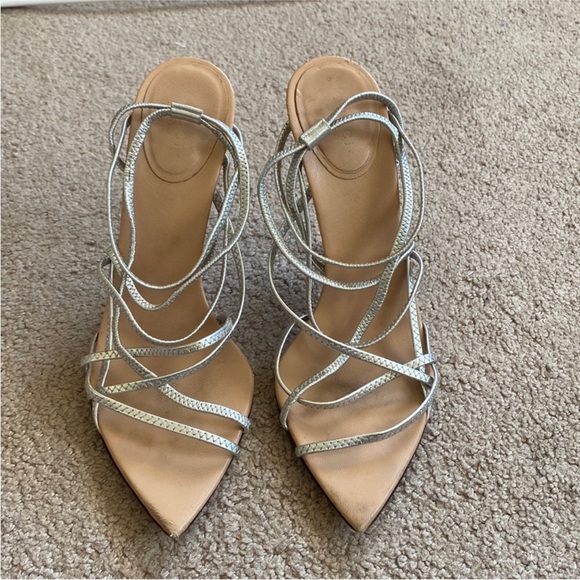 Gucci Pointy Toe Silver Strappy Pumps - Picture 1 of 14